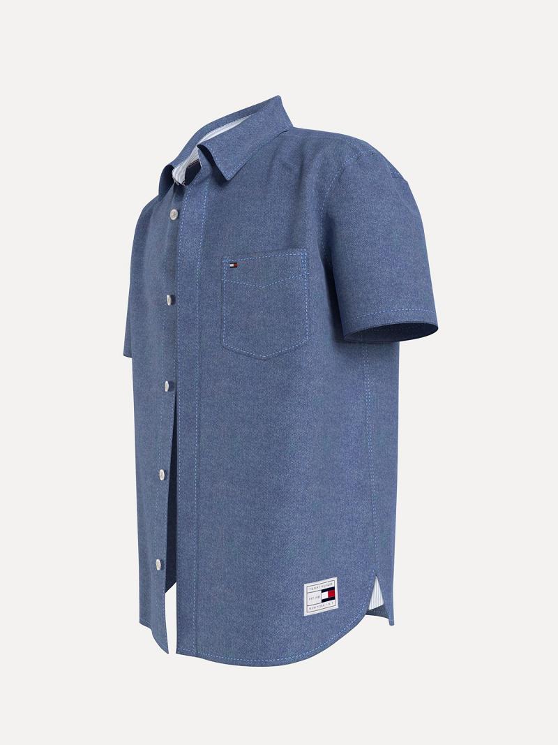 Fiú Tommy Hilfiger Rövid Sleeve Denim Ingek Kék | HU 2171JPQ